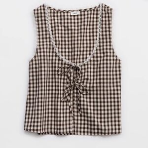 NWT Aerie Off-duty Poplin Gingham Tie Front Tank Top